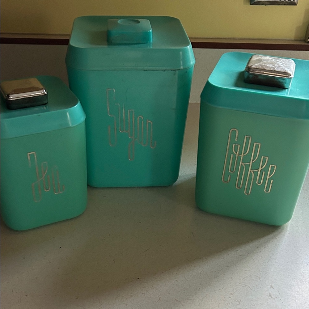 Source Unknown Teal Kitchen Canister Set